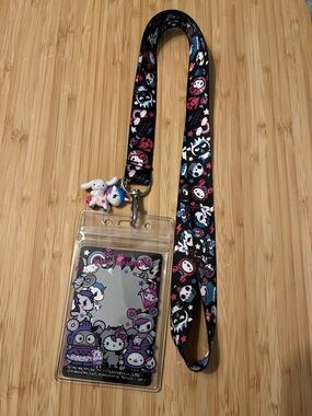 Sanrio Black Pink Blue Character Lanyard with Charm and Badge Holder
